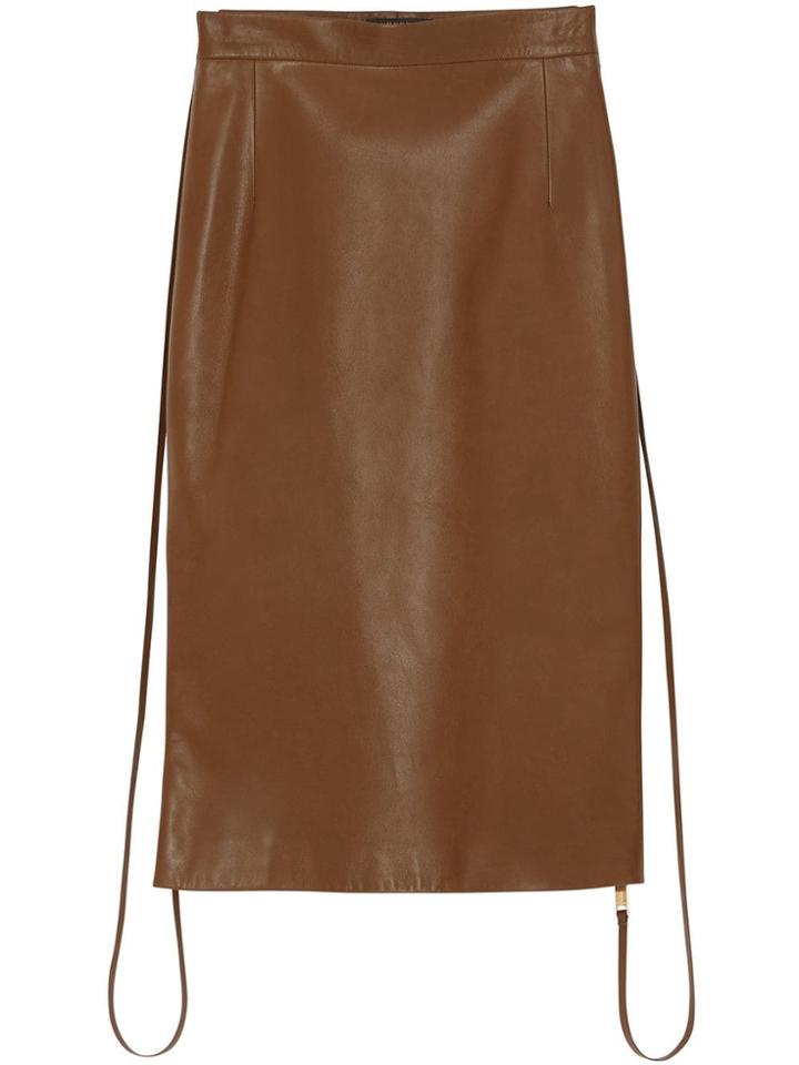 Burberry Double Zip Lambskin Skirt - Brown