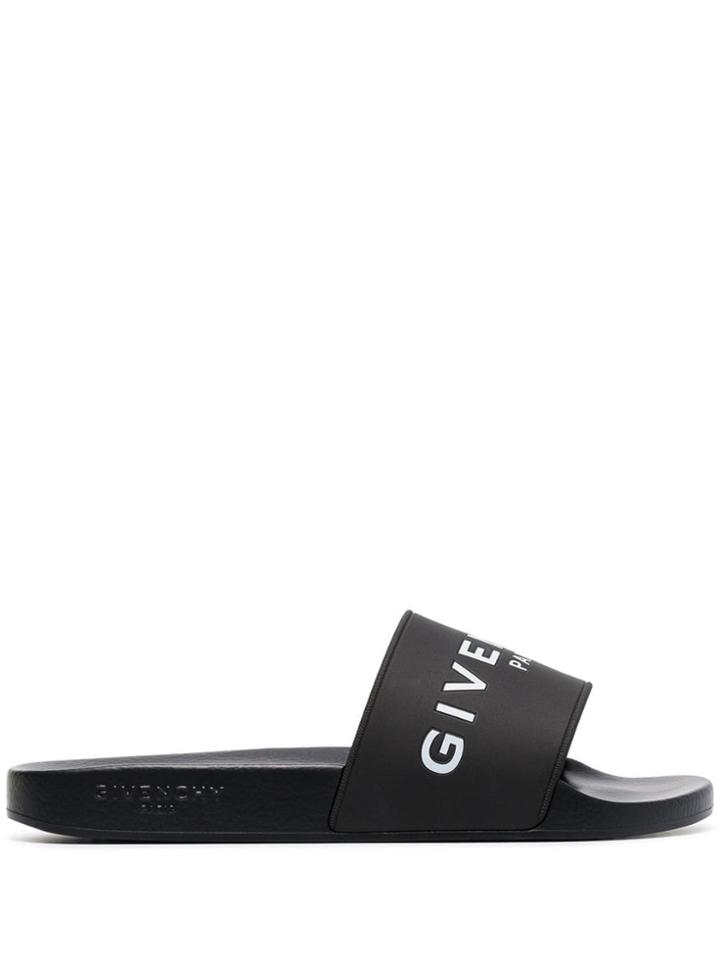 Givenchy Black And White Logo Rubber Slides