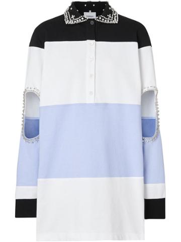 Burberry Crystal And Cut-out Detail Cotton Oversized Polo Shirt -