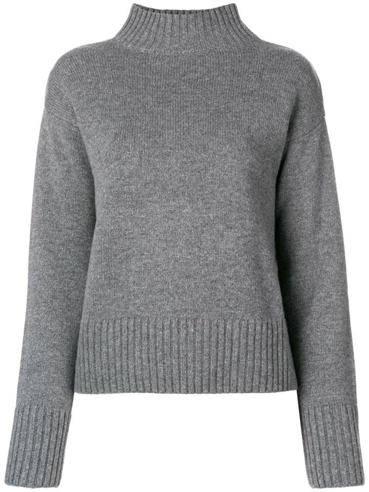 Yves Salomon High Neck Knit Sweater - Grey
