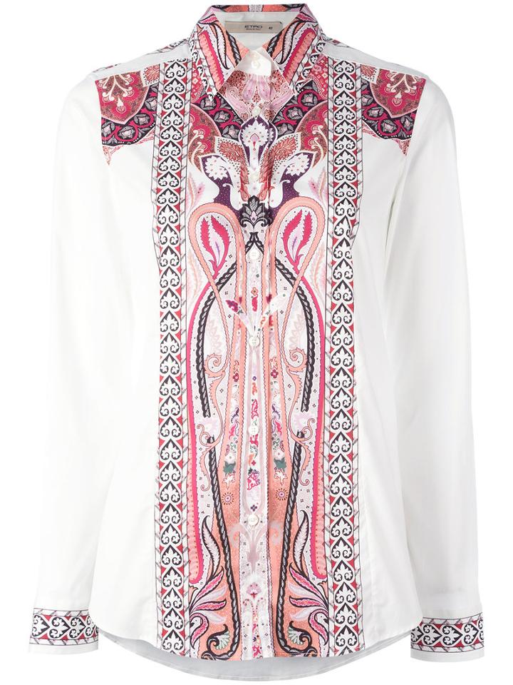 Etro Hindu Print Shirt, Women's, Size: 46, White, Cotton/spandex/elastane
