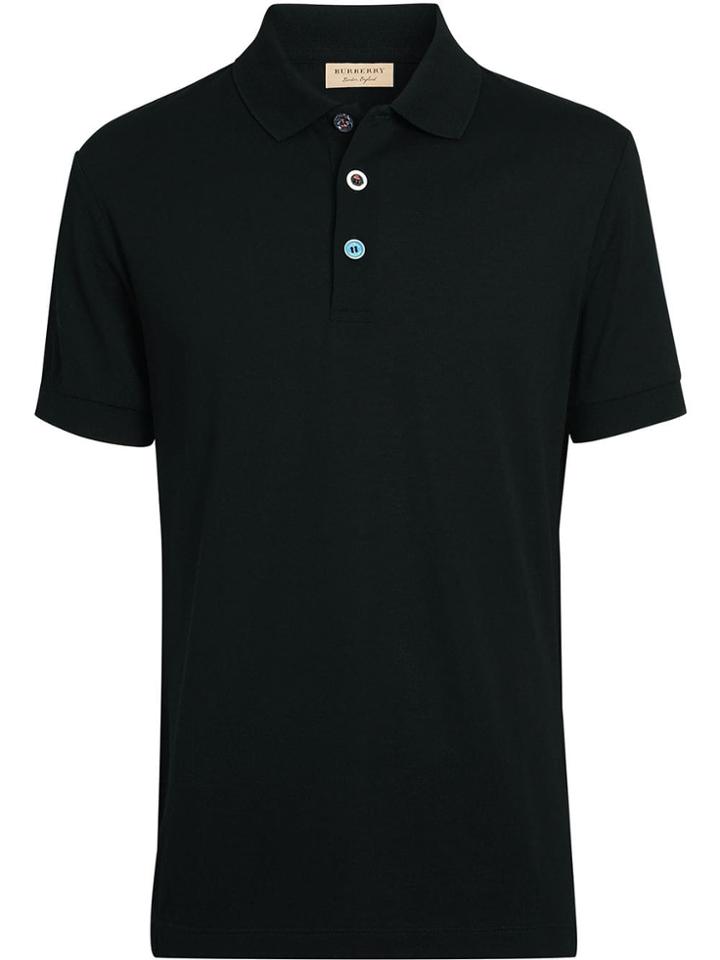 Burberry Painted Button Cotton Piqué Polo Shirt - Black