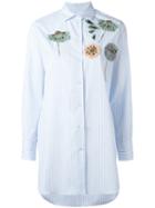 Valentino - Floral Detail Pinstripe Shirt - Women - Silk/cotton/polyester/metallic Fibre - 38, Blue, Silk/cotton/polyester/metallic Fibre