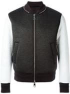 Neil Barrett Leather Sleeve Bomber Jacket, Men's, Size: Medium, Grey, Viscose/polyurethane/spandex/elastane/lamb Skin