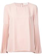 Pleated Sleeve Blouse - Women - Polyester - 46, Pink/purple, Polyester, Sara Battaglia