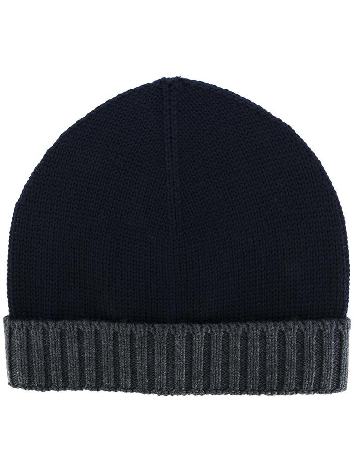 Eleventy - Ribbed Trim Contrast Beanie - Men - Virgin Wool - One Size, Blue, Virgin Wool