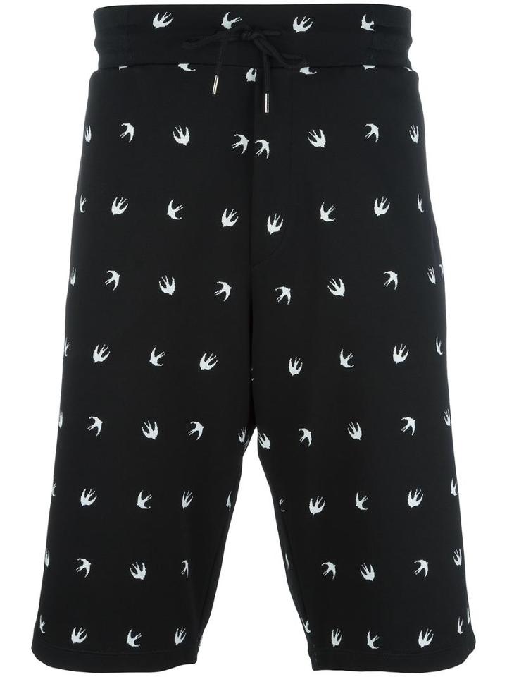 Mcq Alexander Mcqueen Birds Print Track Shorts, Men's, Size: Xl, Black, Polyamide/spandex/elastane