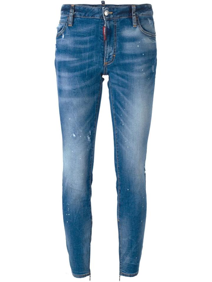 Dsquared2 Medium Waist Skinny Jeans, Women's, Size: 44, Blue, Cotton/spandex/elastane