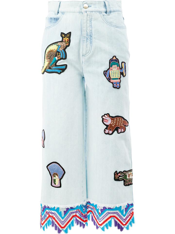 Peter Pilotto Embroidered Patch Cropped Jeans - Blue