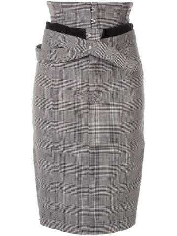 Unravel Project Houndstooth Foldover-waist Skirt - White