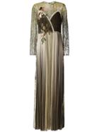 Alberta Ferretti Pleated Skirt Long Dress, Women's, Size: 42, Green, Rayon/polyamide/polyester/silk