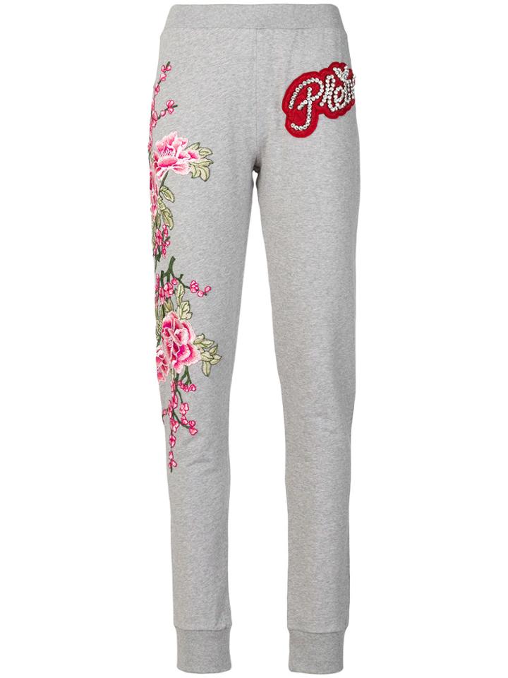 Philipp Plein Floral Embroidered Track Pants - Grey