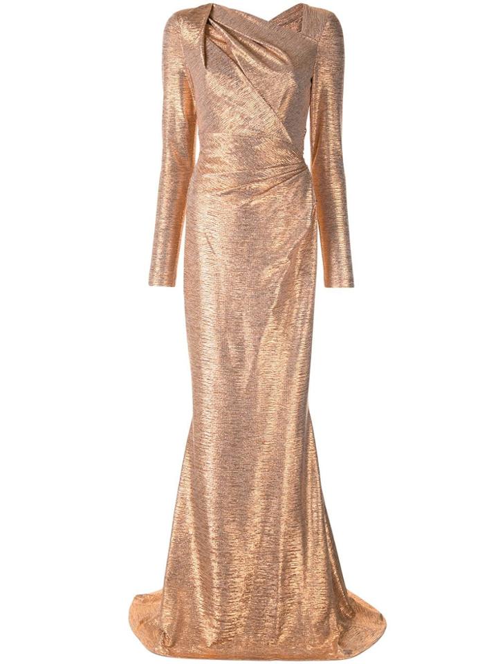 Talbot Runhof Metallic Slash Neck Gown - Gold
