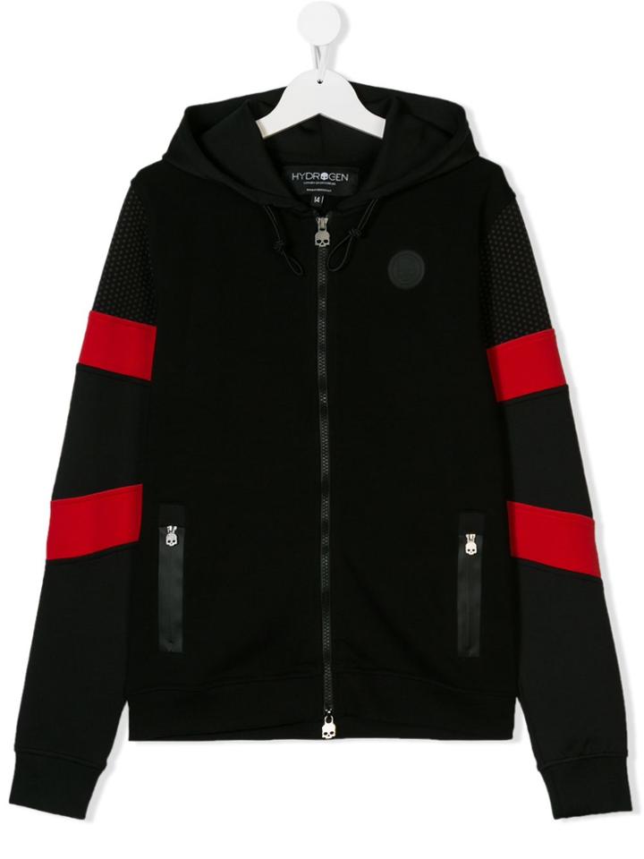 Hydrogen Kids Striped Sleeve Zipped Hoodie - Black