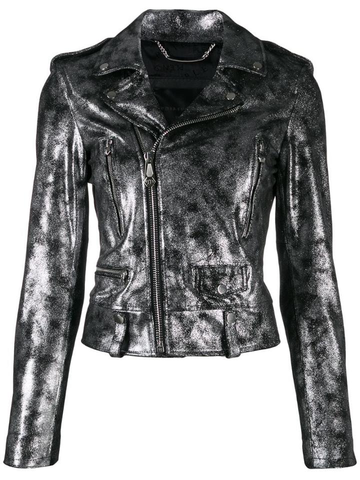 Philipp Plein Statement Biker Jacket - Silver