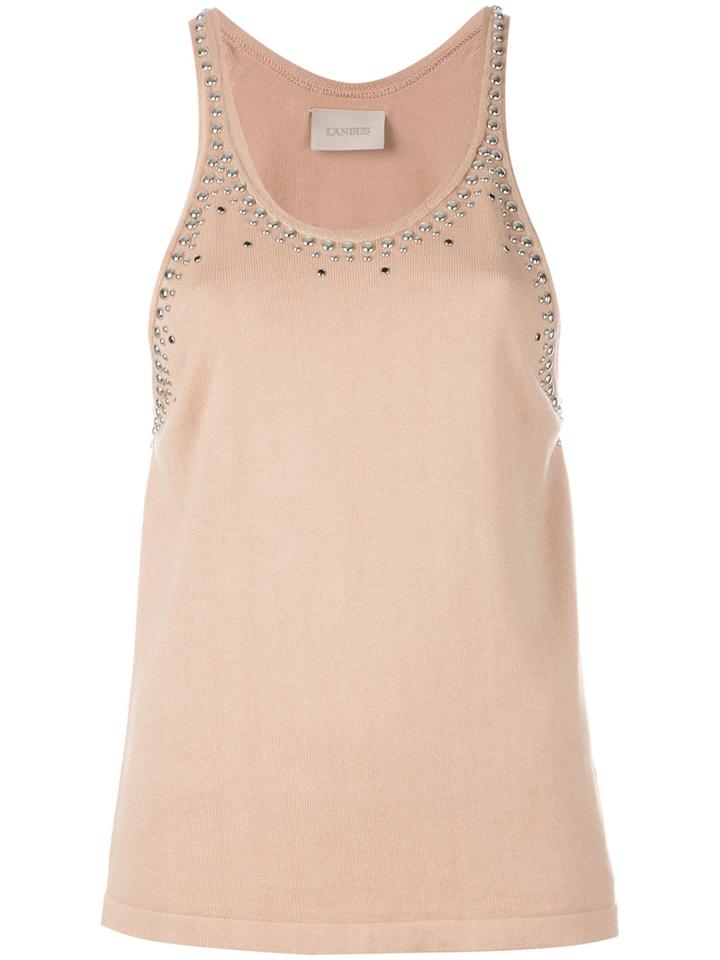 Laneus - Studded Trim Tank Top - Women - Cotton - 38, Nude/neutrals, Cotton