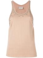 Laneus - Studded Trim Tank Top - Women - Cotton - 38, Nude/neutrals, Cotton