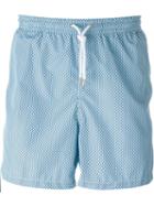 Kiton Wavy Print Swim Shorts, Men's, Size: 48, Blue, Polyester