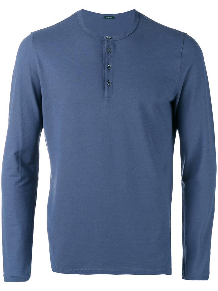 Zanone - Button Up Sweatshirt - Men - Cotton - 50, Blue, Cotton