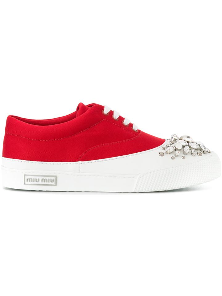 Miu Miu Crystal-embellished Sneakers - Red