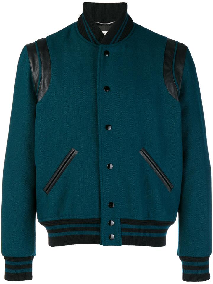 Saint Laurent Contrast Bomber Jacket - Blue