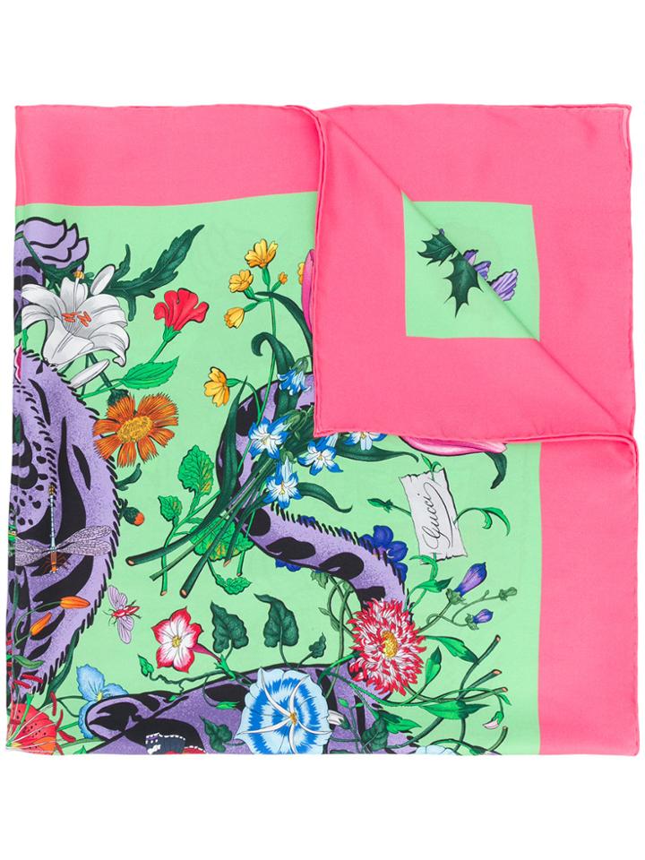 Gucci Floral Tiger Print Scarf - Green