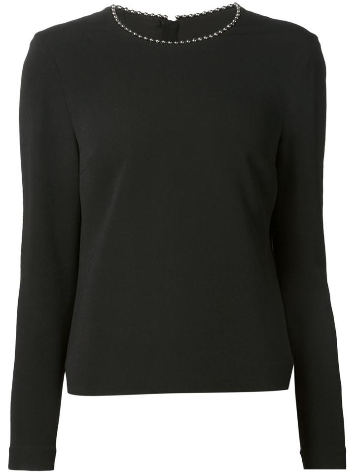Alexander Wang Ballchain Trimmed Collar Top, Women's, Size: 10, Black, Spandex/elastane/acetate/viscose
