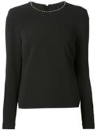 Alexander Wang Ballchain Trimmed Collar Top, Women's, Size: 10, Black, Spandex/elastane/acetate/viscose