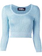 Jeremy Scott Cable Knit Cropped Jumper, Women's, Size: 44, Blue, Rayon/polyester