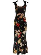 Attico Printed Strappy Velvet Dress - Black