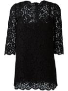 Dolce & Gabbana Floral Lace Mini Dress, Women's, Size: 44, Black, Cotton/viscose/polyamide/silk