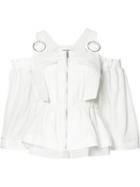 Christian Dada Gathered Cut-out Blouse, Women's, Size: 34, White, Cotton/linen/flax/polyester/rayon