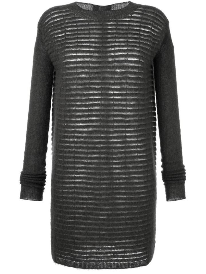 Rick Owens Sheer Stripe Knit Dress, Women's, Size: Large, Grey, Nylon/mohair/wool