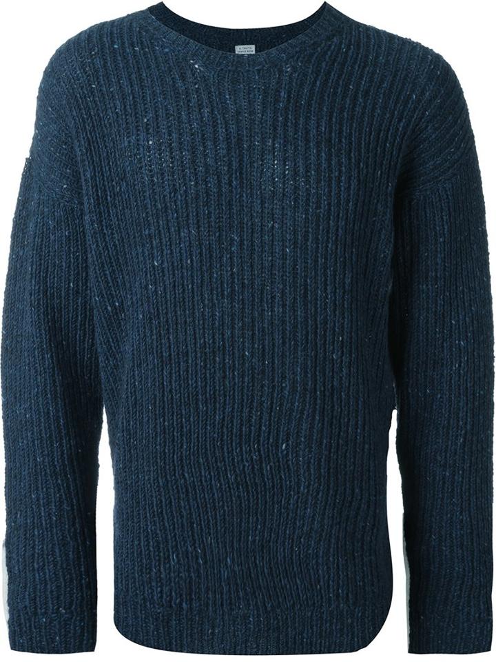 E. Tautz Crew Neck Jumper, Men's, Size: Medium, Blue, Mohair/wool