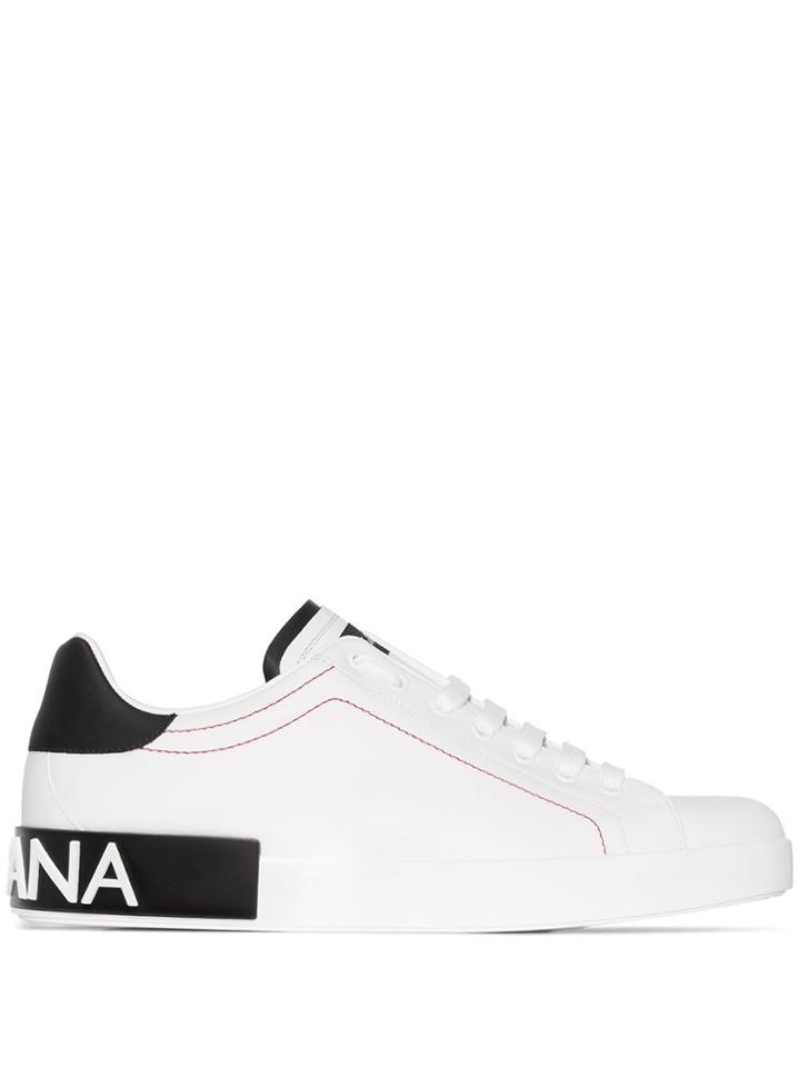 Dolce & Gabbana Portofino Leather Low Top Sneakers - White