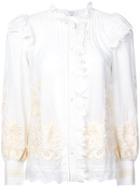 Sea Embroidered Detail Ruffle Blouse - White