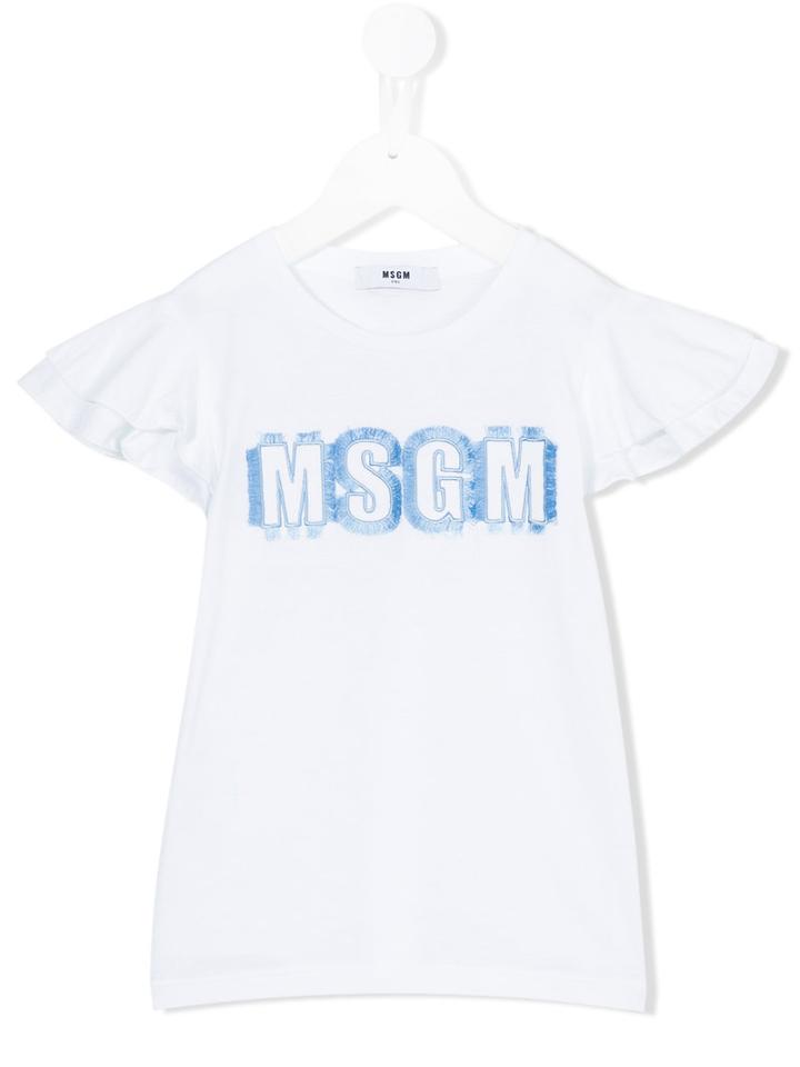 Msgm Kids - Fringed Logo T-shirt - Kids - Cotton - 10 Yrs, White