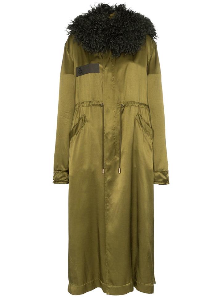 Mr & Mrs Italy Hooded Tie Waist Satin Parka Coat - Green