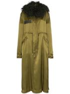 Mr & Mrs Italy Hooded Tie Waist Satin Parka Coat - Green