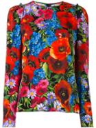 Dolce & Gabbana Floral Print Blouse, Women's, Size: 36, Silk/spandex/elastane