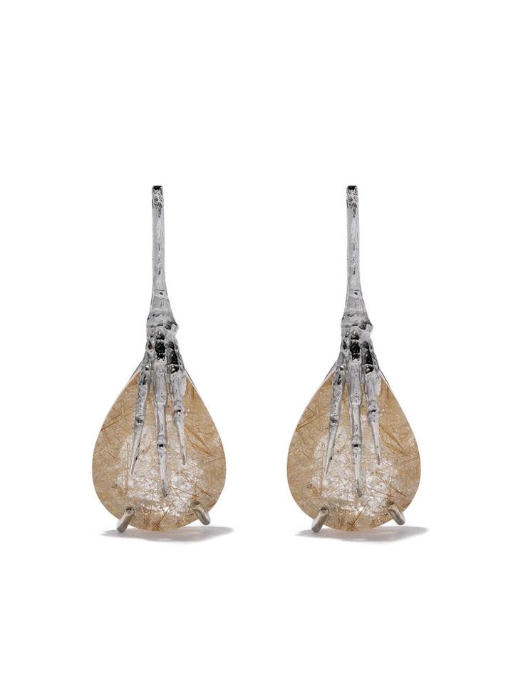 Wouters & Hendrix Gold 18kt Gold Quartz Claw Rutilated Earrings -