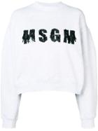 Msgm Sequined Logo Sweatshirt - White