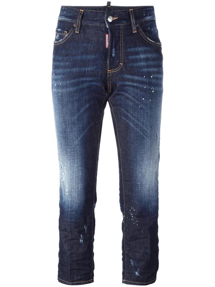 Dsquared2 Boyfriend Paint Splatter Jeans - Blue