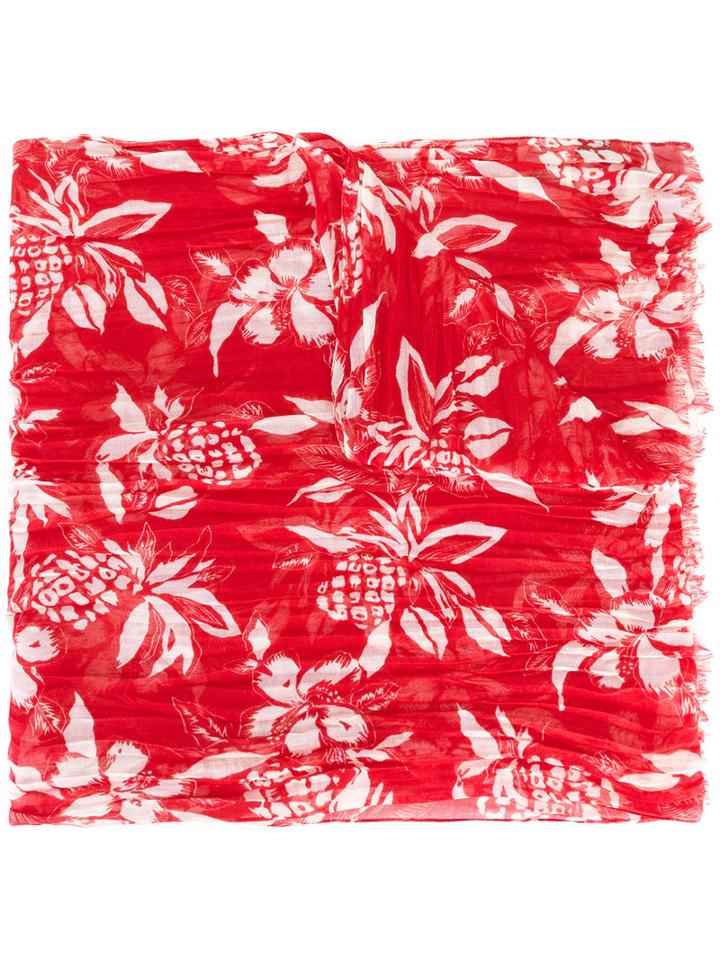 Saint Laurent Hawaiian Print Scarf, Men's, Red, Cashmere/silk