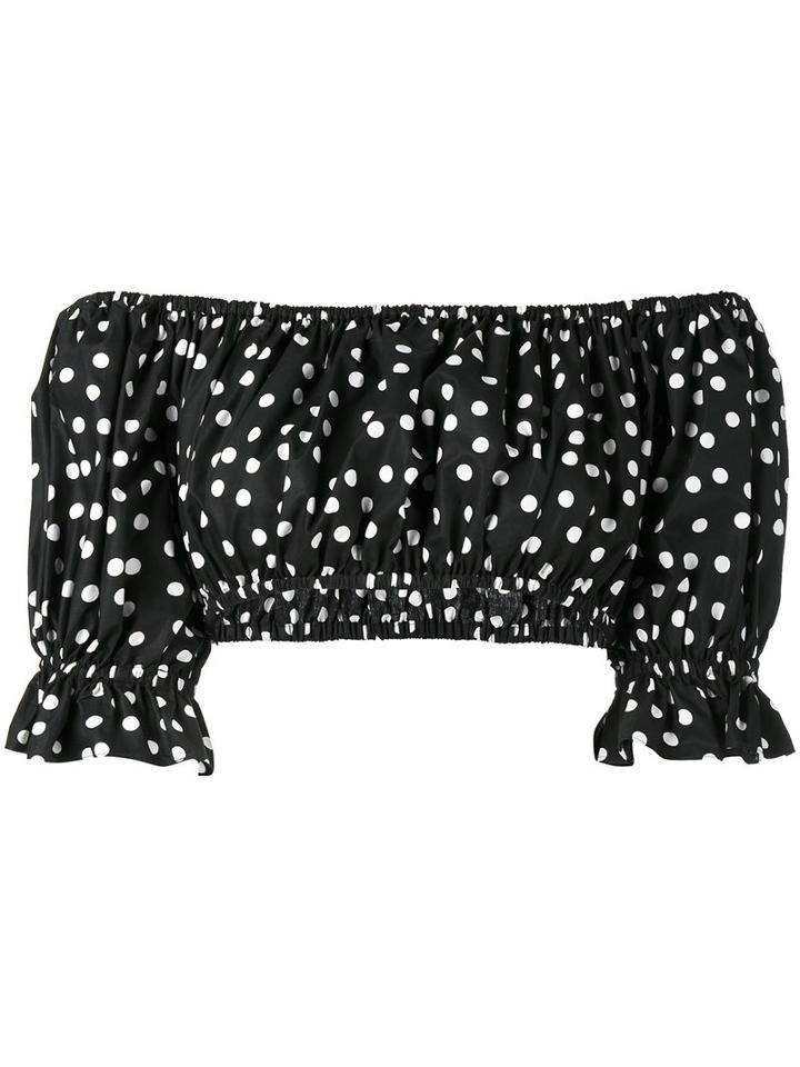 Dolce & Gabbana Polka Dot Print Cropped Top, Women's, Size: 44, Black, Cotton