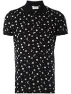 Saint Laurent Star And Moon Print Polo Shirt, Men's, Size: Large, Black, Cotton