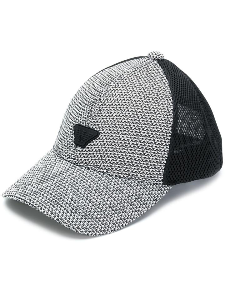Emporio Armani Houndstooth And Mesh Cap - White