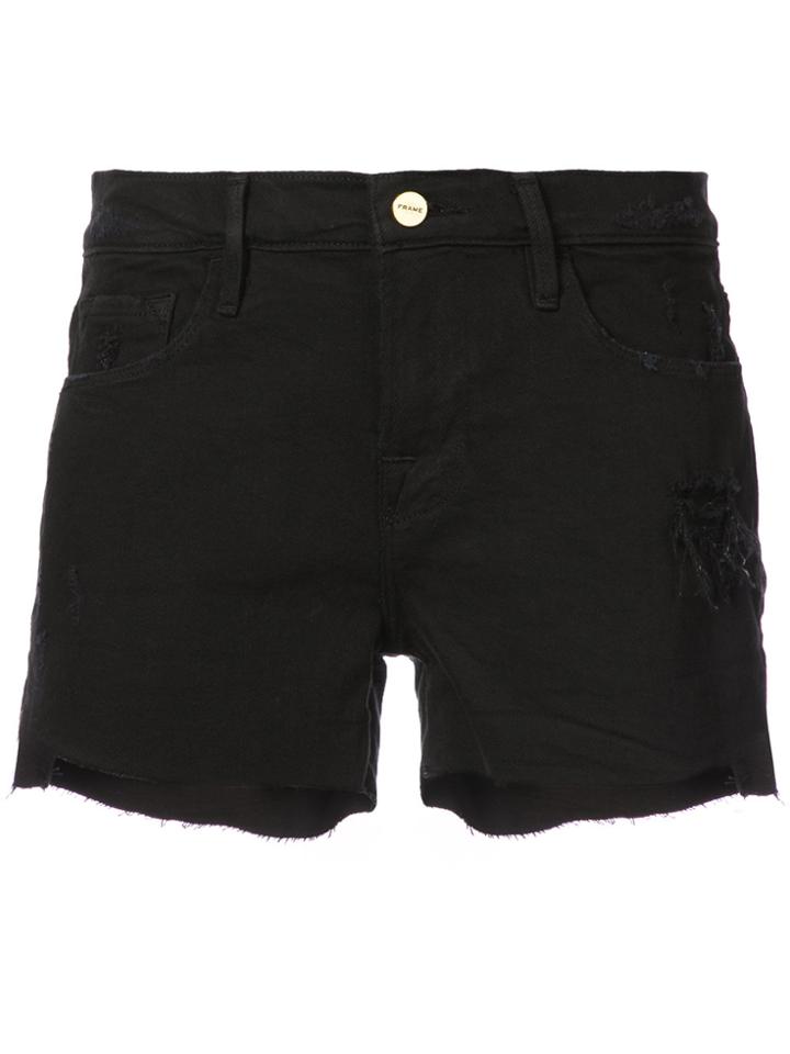 Frame Denim Raw Hem Denim Shorts - Black