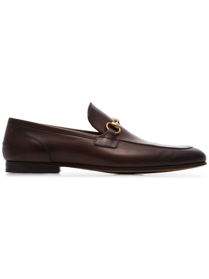 Gucci Brown Jordan Buckle Embellished Leather Loafers