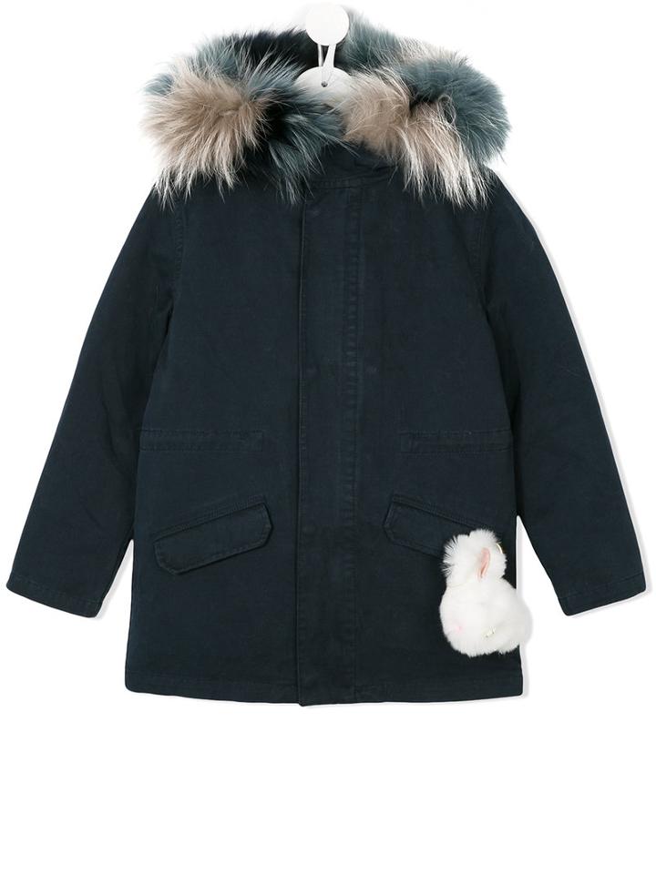 Yves Salomon Enfant - Hooded Parka - Kids - Cotton/polyester/marmot Fur - 12 Yrs, Blue